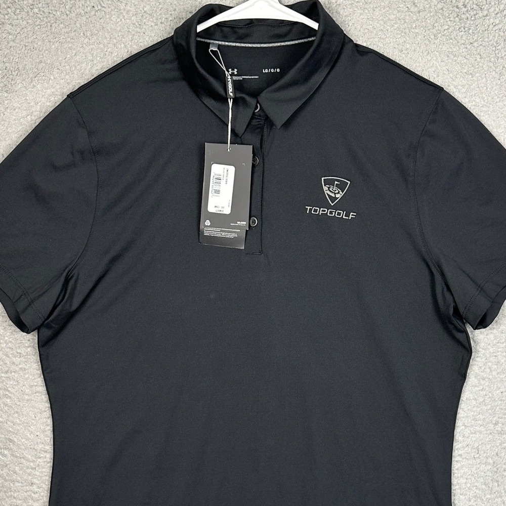 NEW Under Armour Polo Women Large Zinger Black TopGolf Performance Rugby Stretch